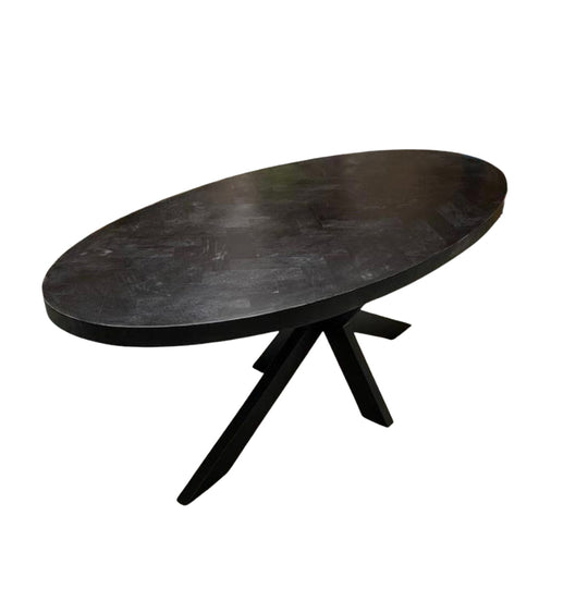 Eettafel Moko Visgraat Zwart Mangohout Ovaal 160 x 90 cm