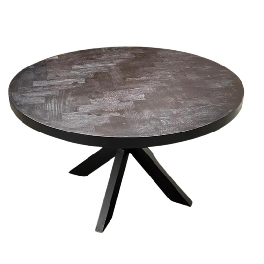 Eettafel Moko Visgraat Zwart Mangohout Rond 120 cm