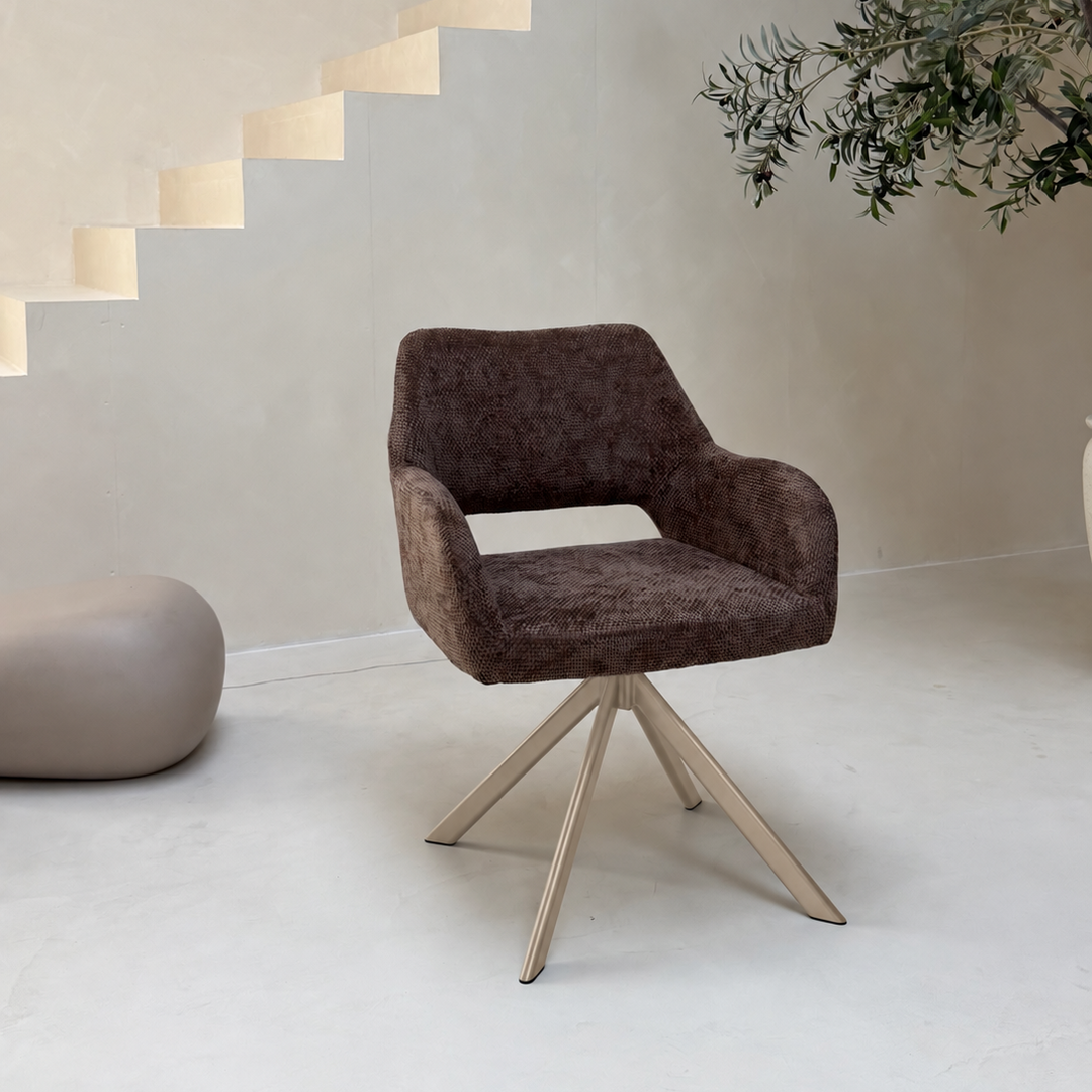 Mowgli draaibare eetkamerstoel beige poten - bruin