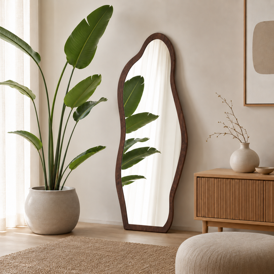 Mila organische japandi spiegel 180x80cm - walnoot bruin
