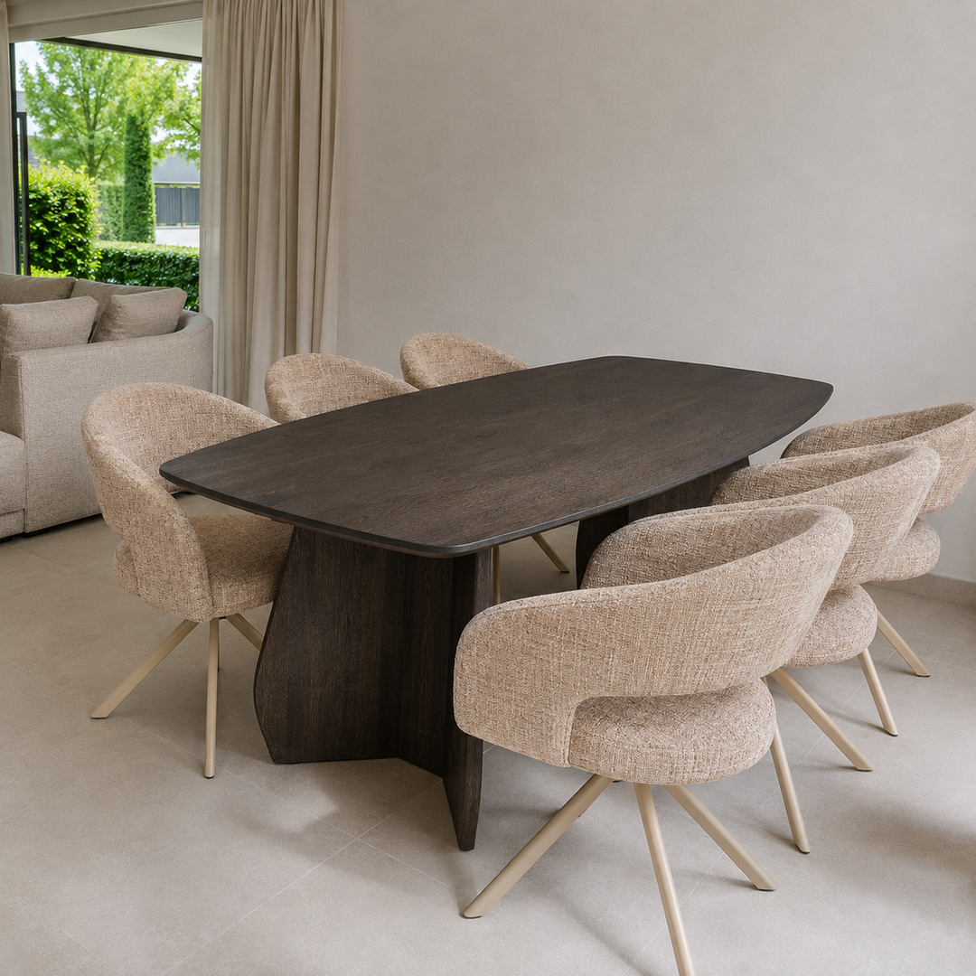 Nova draaibare eetkamerstoel beige poten - lint taupe