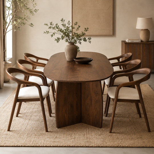 Eettafel Noa maanpoot deens ovaal mangohout - walnoot bruin