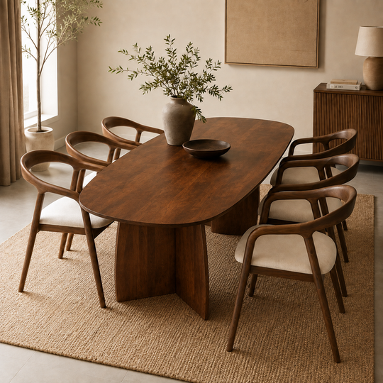 Eettafel Noa maanpoot deens ovaal mangohout - walnoot bruin