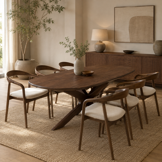 Eettafel Nico mangohout ovaal houten onderstel - walnoot bruin