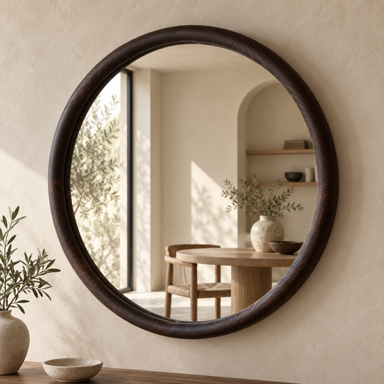 Liva japandi grote ronde spiegel 70cm - bruin