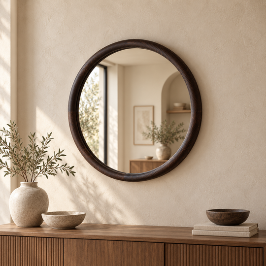 Liva japandi grote ronde spiegel 70cm - bruin