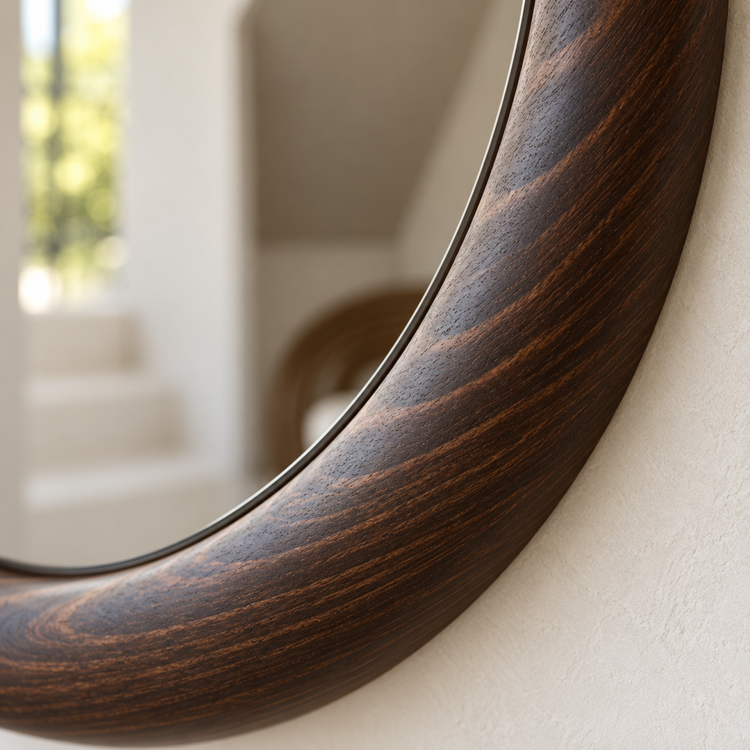Liva japandi grote ronde spiegel 70cm - bruin