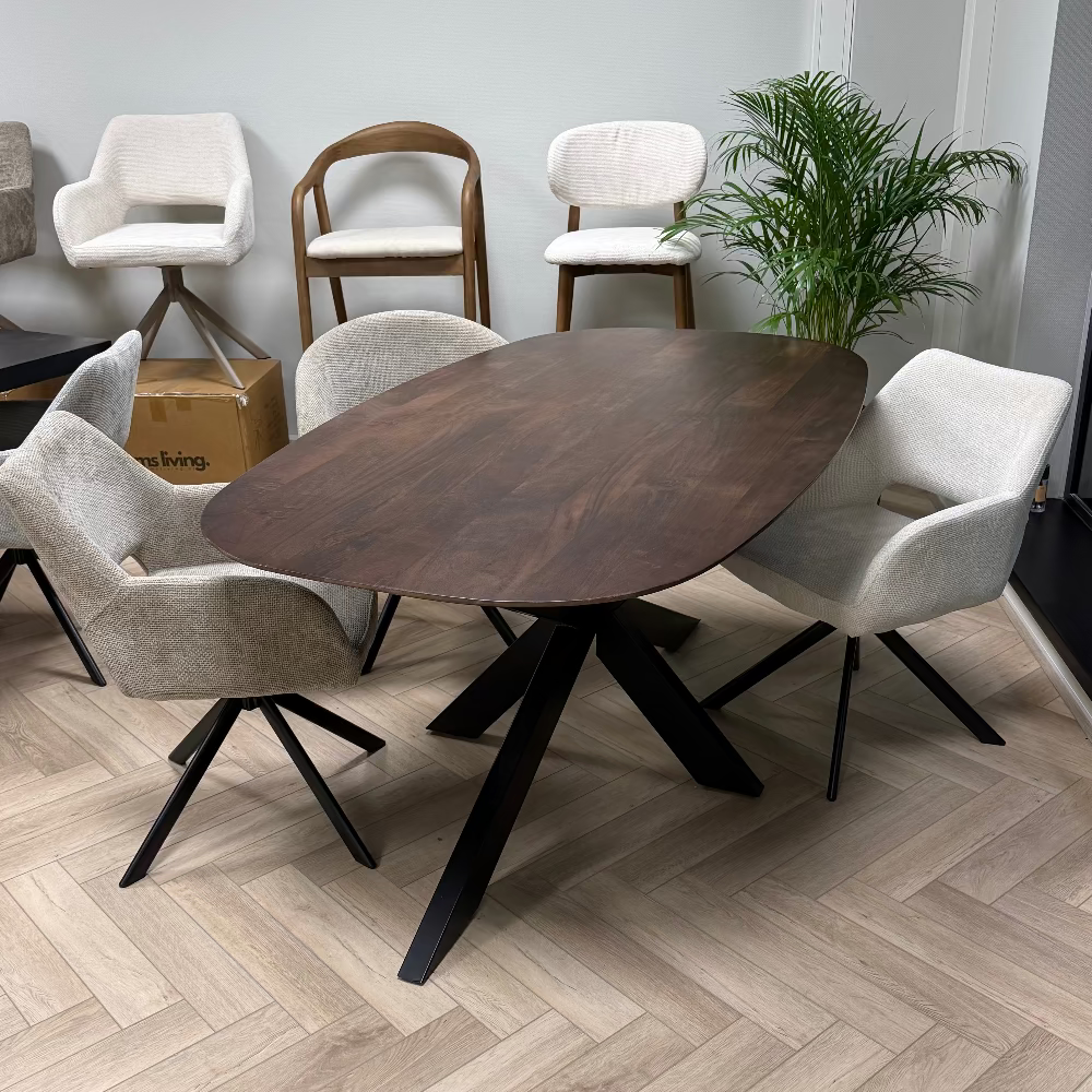 Eettafel Jolie mangohout deens ovaal - walnoot bruin