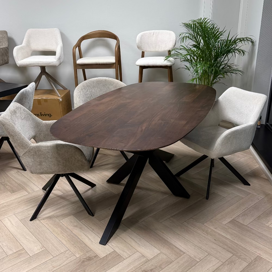 Eettafel Jolie mangohout deens ovaal - walnoot bruin