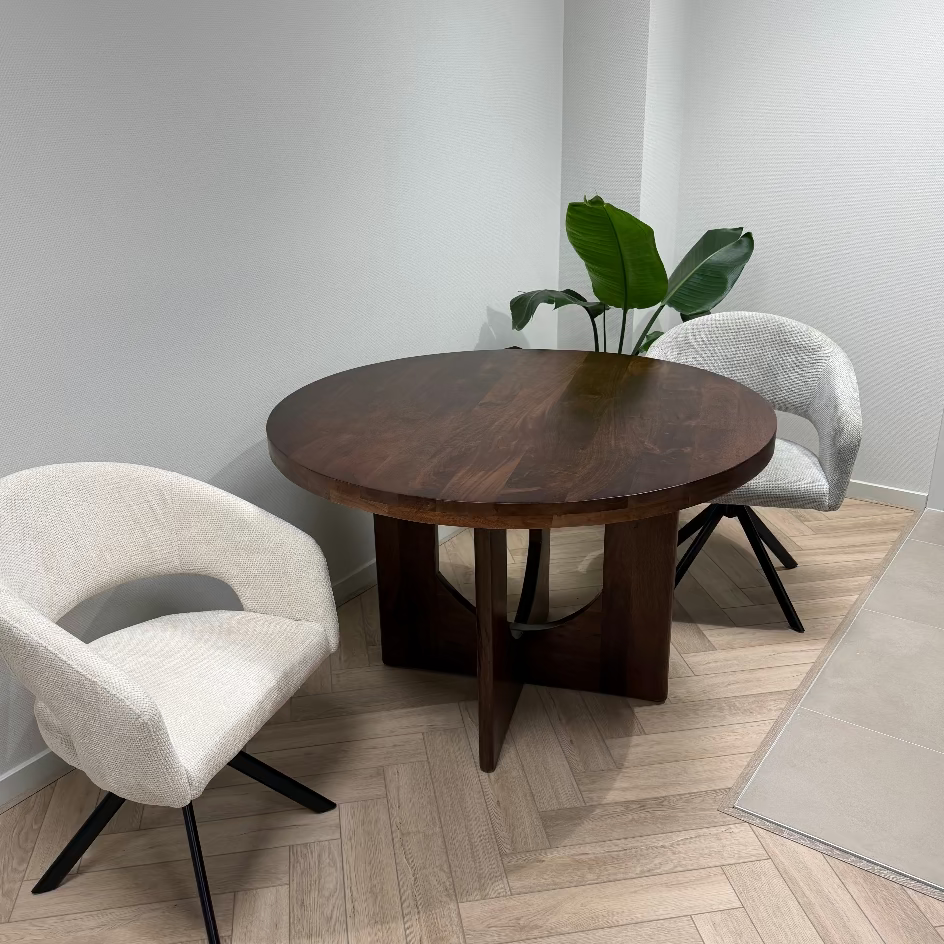 Eettafel Melanie mangohout rond - walnoot bruin