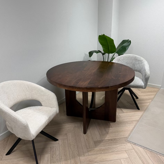 Eettafel Melanie mangohout rond - walnoot bruin