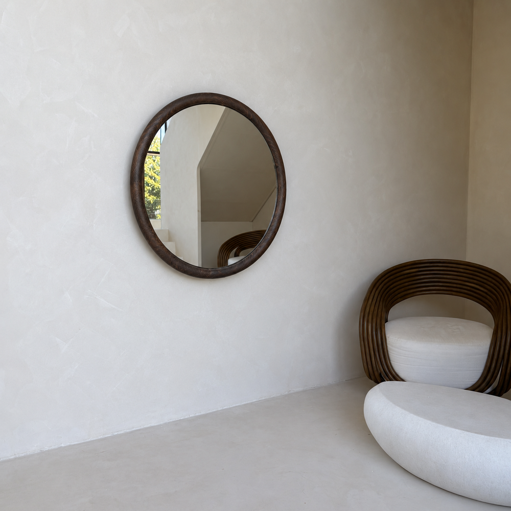 Liva japandi grote ronde spiegel 70cm - bruin