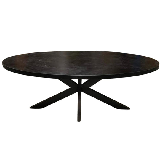 Eettafel Moko mangohout ovaal met visgraat - zwart