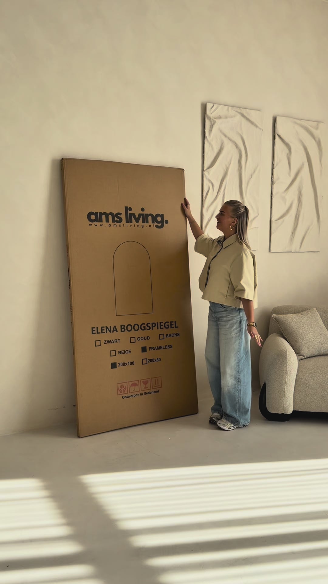 Elena grote boogspiegel 200x100cm - frameless